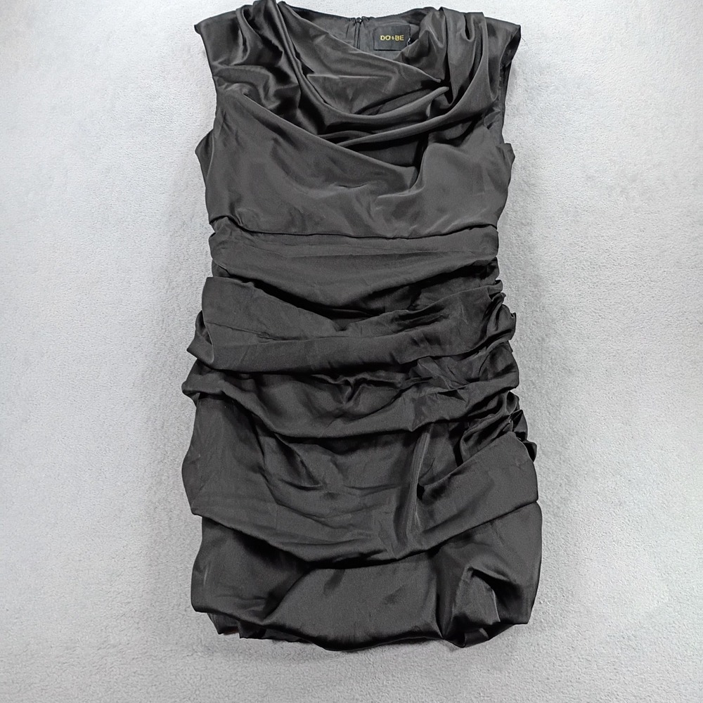 DO+BE Women Ruched Cowl Neck Cocktail Dress Black L Sleeveless